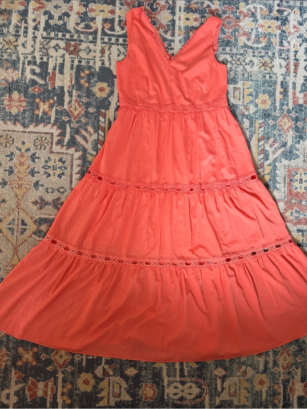 Absolutely Gorgeous Bloomingdales Le Gali Coral Tiered V-Neck long Dress